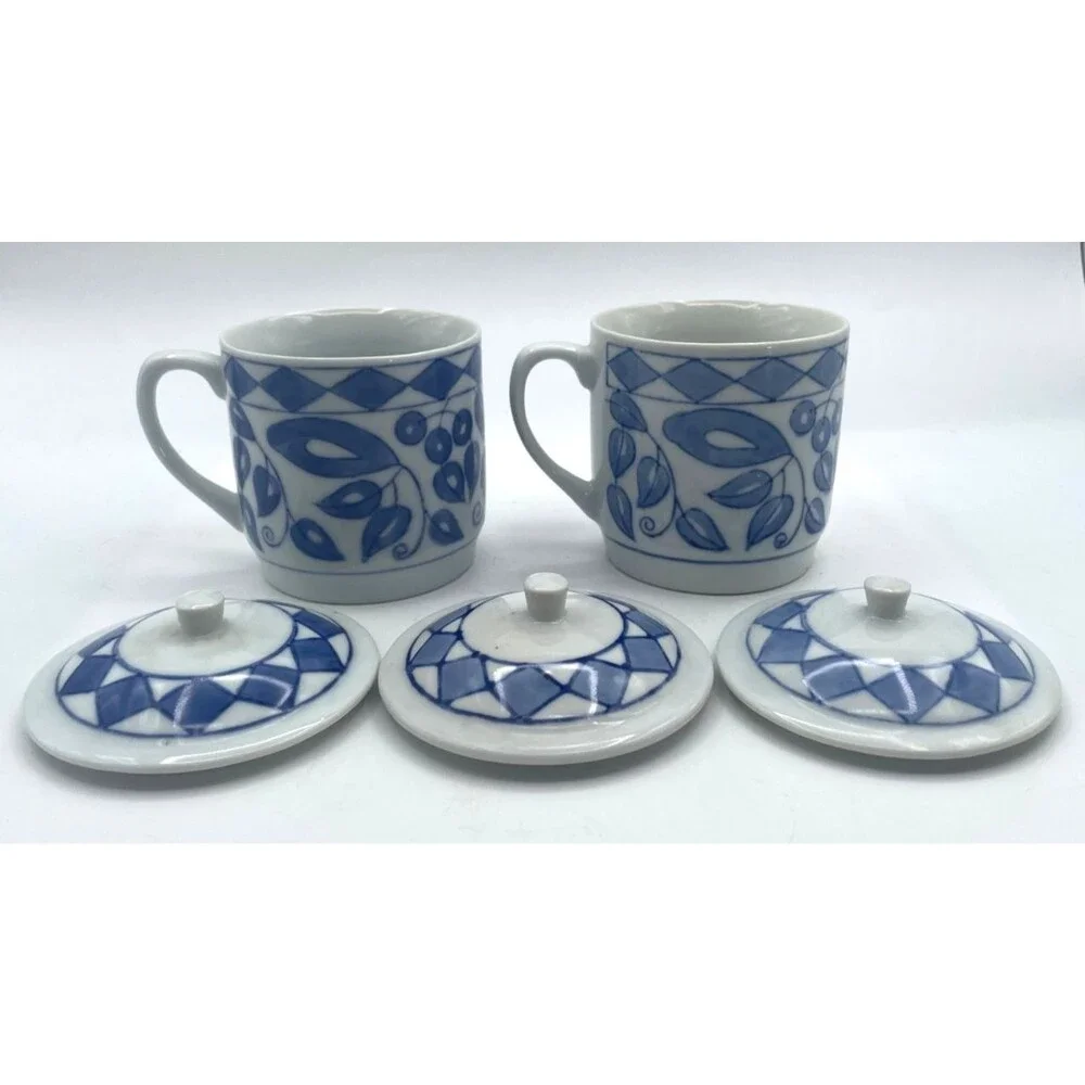 Williams Sonoma IDG Porcelain Coffee Cups with Lids 2 Cups 3 Lids Floral